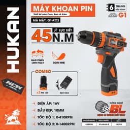 Máy khoan pin HUKAN G1-CDDL1603, G1-XC3 45Nm và G1-XC5 50Nm, 3 chức năng, Đầu 10mm, Không chổi than 4