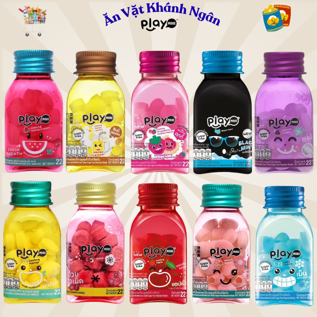 Kẹo Ngậm Không Đường Playmore Hũ 22G Đủ Vị - HÀNG CHÍNH HÃNG