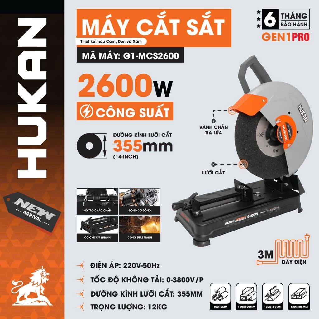 Máy cắt sắt bàn HUKAN G1-MCS2400S 2400w / G1-MCS2600 2600w / G2-MCS2700 2700w - Động cơ dây đồng
