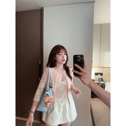 [Hàng L1 sẵn] Set ren hoa nổi 2 món: Áo hai dây ren ngực cổ V sexy kèm áo cardigan  LOVELY SET S3697 4