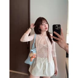 [Hàng L1 sẵn] Set ren hoa nổi 2 món: Áo hai dây ren ngực cổ V sexy kèm áo cardigan  LOVELY SET S3697 5