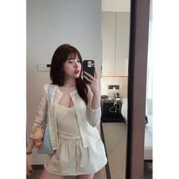 [Hàng L1 sẵn] Set ren hoa nổi 2 món: Áo hai dây ren ngực cổ V sexy kèm áo cardigan  LOVELY SET S3697 6
