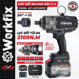 Máy Siết Bulong Pin DRAMA Không Chổi Than, Kèm bộ phụ kiện, Lực Siết 360Nm, Chân Pin Phổ Thông 7