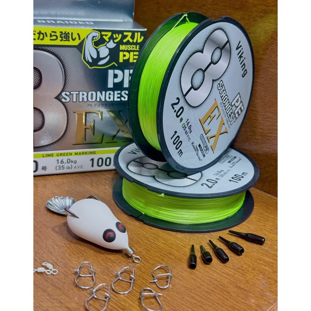 Dây PE ViKing X8 100m + Nhái Ngọc trinh 7g  Dây Chính Hãng ( Tặng kèm : Leader . chụp chì , khoá snap , khoá link )
