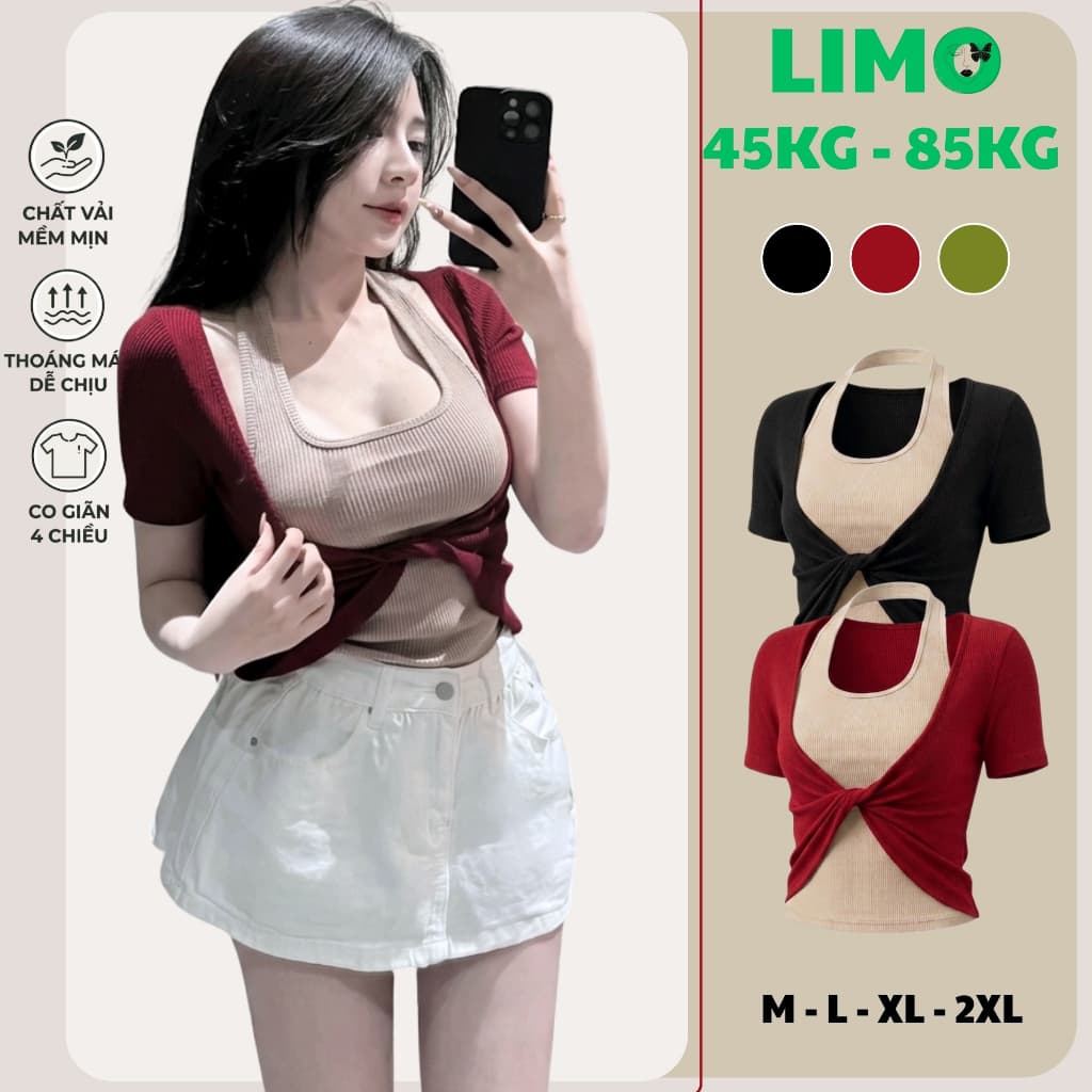 Áo thun nữ tay dài tay ngắn bigsize LiMo Áo phong nữ Áo 2 món đẹp giá rẻ dễ thương xinh ôm body MS393