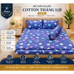 Bộ Chăn Ga Gối Cotton Thắng Lợi 5 Món 1m8x2m Aniva Home, Ga Chun Bọc Nệm, Cotton Cao Cấp Thoáng Mát 1