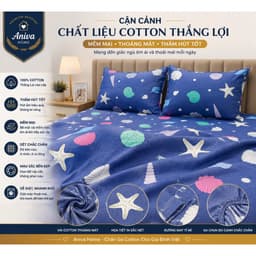Bộ Chăn Ga Gối Cotton Thắng Lợi 5 Món 1m8x2m Aniva Home, Ga Chun Bọc Nệm, Cotton Cao Cấp Thoáng Mát 3