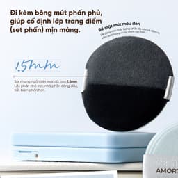 Bộ Bông Mút Trang Điểm Plus Đen Amortals - Mút Rubycell Dày 20mm, Che Phủ Cao, Không Hút Kem, Kèm Mút Phấn Phủ Đa Năng 6
