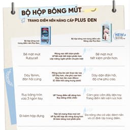 Bộ Bông Mút Trang Điểm Plus Đen Amortals - Mút Rubycell Dày 20mm, Che Phủ Cao, Không Hút Kem, Kèm Mút Phấn Phủ Đa Năng 7