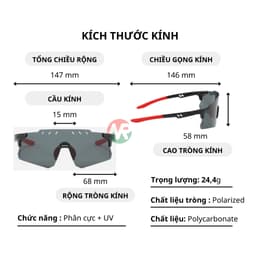 Kính Chạy Bộ Đạp Xe Thể Thao Phân Cực - Chống Tia UV, Chống Chói, Chất Liệu PC Siêu Nhẹ Chỉ 24.4g 2