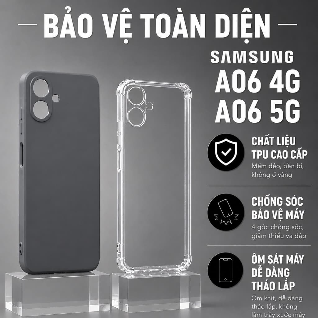 Ốp lưng Samsung A06 4G,5G ốp dẻo trong chống sốc  trơn màu đen | Ốp điện thoại SS galaxy dẻo bảo vệ camera đt