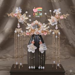 Bộ Trâm Cài Tóc Mộng Uyển Dao Hoa Kim Quan Hoa Cổ Trang – Phụ Kiện Hán Phục Phong Cách Trung Hoa Thanh Lịch 1