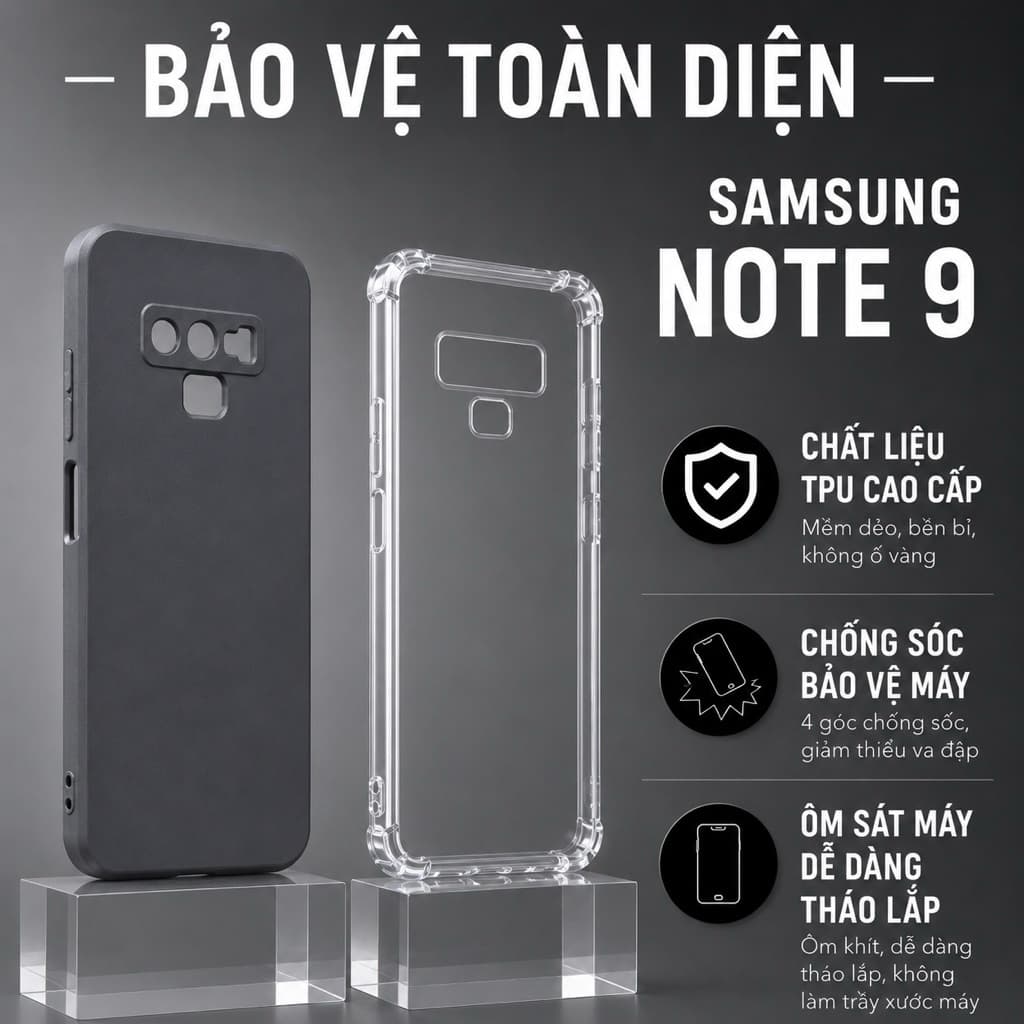Ốp lưng Samsung note 9 ốp trong chống sốc - cạnh vuông bảo vệ cam nhựa dẻo I Vỏ bao lưng điện thoại ss