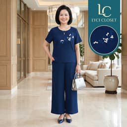 Set Đồ Bộ Trung Niên Cách Điệu, Đồ Bộ Cho Mẹ, Áo Kiểu, Quần Ống Rộng, Chất Liệu Cao Cấp 7