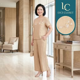 Set Đồ Bộ Trung Niên Cách Điệu, Đồ Bộ Cho Mẹ, Áo Kiểu, Quần Ống Rộng, Chất Liệu Cao Cấp 6
