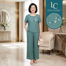 Set Đồ Bộ Trung Niên Cách Điệu, Đồ Bộ Cho Mẹ, Áo Kiểu, Quần Ống Rộng, Chất Liệu Cao Cấp 8