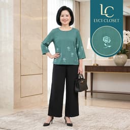 Set Đồ Bộ Trung Niên Cách Điệu, Đồ Bộ Cho Mẹ, Áo Kiểu, Quần Ống Rộng, Chất Liệu Cao Cấp 4