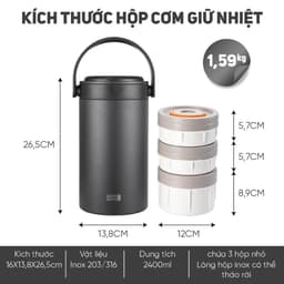 Hộp Cơm Giữ Nhiệt Lebenlang Đức LBL2019 Inox 304 3 Tầng 2400ml Giữ Nóng 6-8H Chống Tràn An Toàn 9