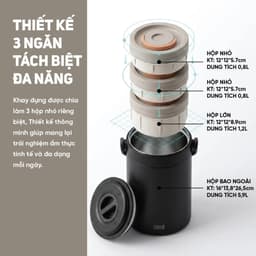 Hộp Cơm Giữ Nhiệt Lebenlang Đức LBL2019 Inox 304 3 Tầng 2400ml Giữ Nóng 6-8H Chống Tràn An Toàn 2