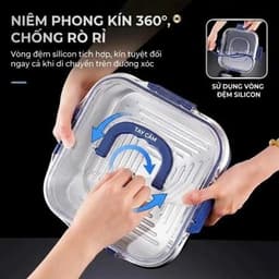 COMBO 3/5  Hộp Đựng Thực Phẩm Inox  Có Quai, Khay Đựng Đồ Tủ Lạnh Ngăn Mùi Có Nắp 1800ml 3