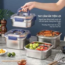 COMBO 3/5  Hộp Đựng Thực Phẩm Inox  Có Quai, Khay Đựng Đồ Tủ Lạnh Ngăn Mùi Có Nắp 1800ml 1
