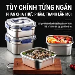 COMBO 3/5  Hộp Đựng Thực Phẩm Inox  Có Quai, Khay Đựng Đồ Tủ Lạnh Ngăn Mùi Có Nắp 1800ml 7