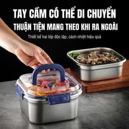 COMBO 3/5  Hộp Đựng Thực Phẩm Inox  Có Quai, Khay Đựng Đồ Tủ Lạnh Ngăn Mùi Có Nắp 1800ml 5