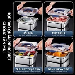 COMBO 3/5  Hộp Đựng Thực Phẩm Inox  Có Quai, Khay Đựng Đồ Tủ Lạnh Ngăn Mùi Có Nắp 1800ml 8
