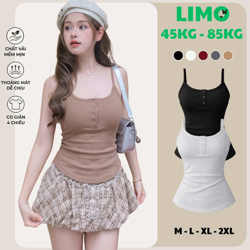 [Có Bigsize 45-85kg] Áo 2 Dây Cái Nút Kèm Mút Ôm Body Áo Thun Hai Dây Dáng Ôm Body Sexy LIMO MS239