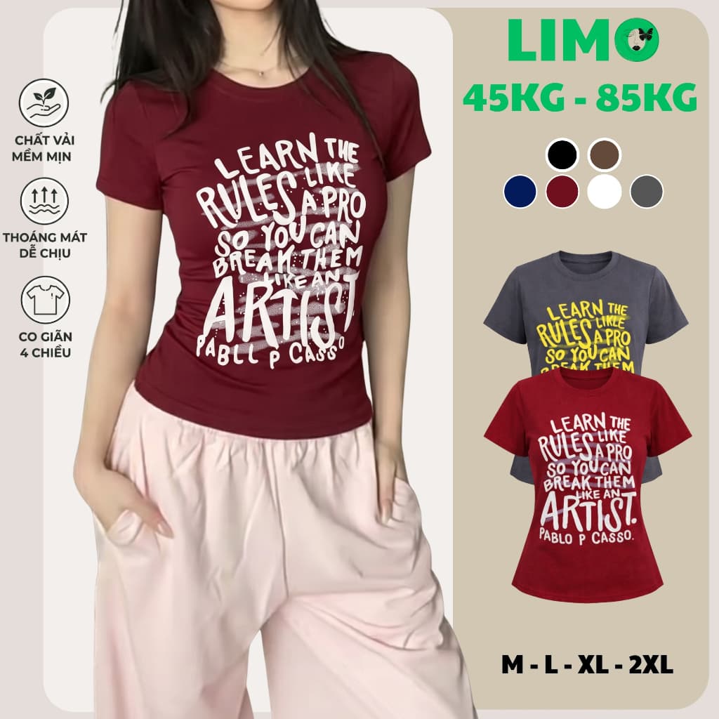 Áo Thun Nữ Cổ Tròn In Chữ Big Size 45-85kg Tay Ngắn Ôm Body Thun Tăm Mềm Mịn Co Giãn LIMO MS543