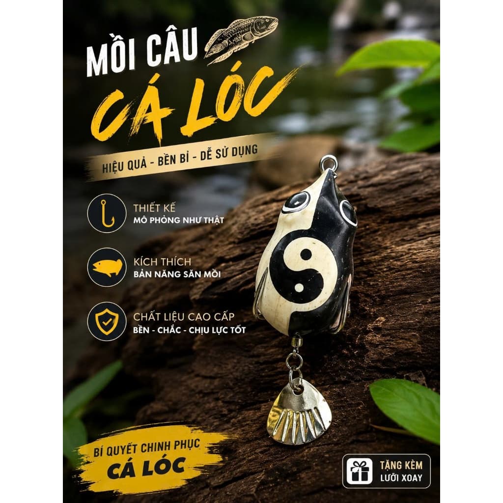 Mồi Câu Cá Lóc, Hắc Bạch Âm Dương Lưỡi Độ Thủ Công, Mồi Lure Siêu Nhạy