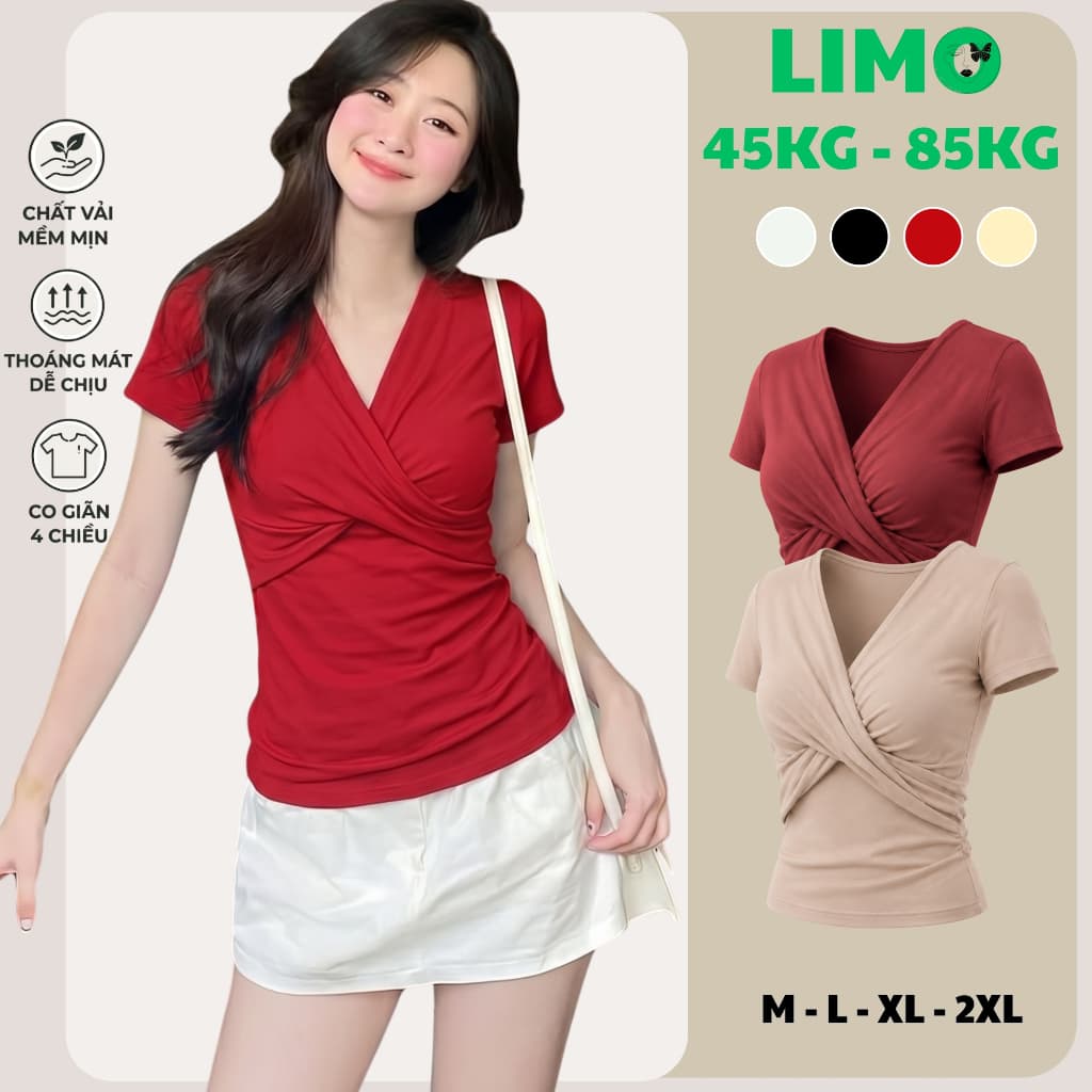 Áo Thun Nữ Bigsize Nhũ Kim Tuyến Xoắn Ngực Tay Ngắn Ôm Body Dễ Thương LiMo MS026