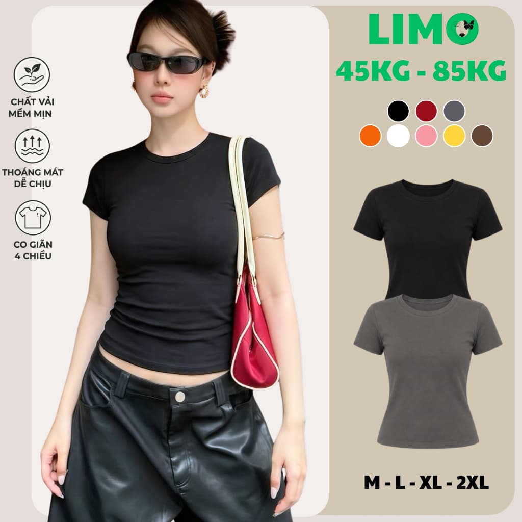 Áo Thun Nữ Bigsize Tay Ngắn Cổ Tròn Thun Gân Co Giãn Form Ôm Body Dễ Thương LiMo MS061