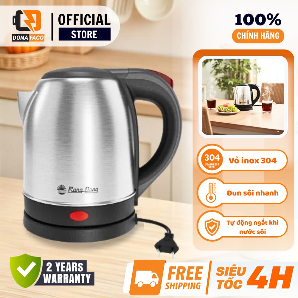 Ấm Siêu Tốc Rạng Đông RD - AST18ST23 inox 304 1,8 Lít Đun Sôi Nhanh Cách Điện An toàn