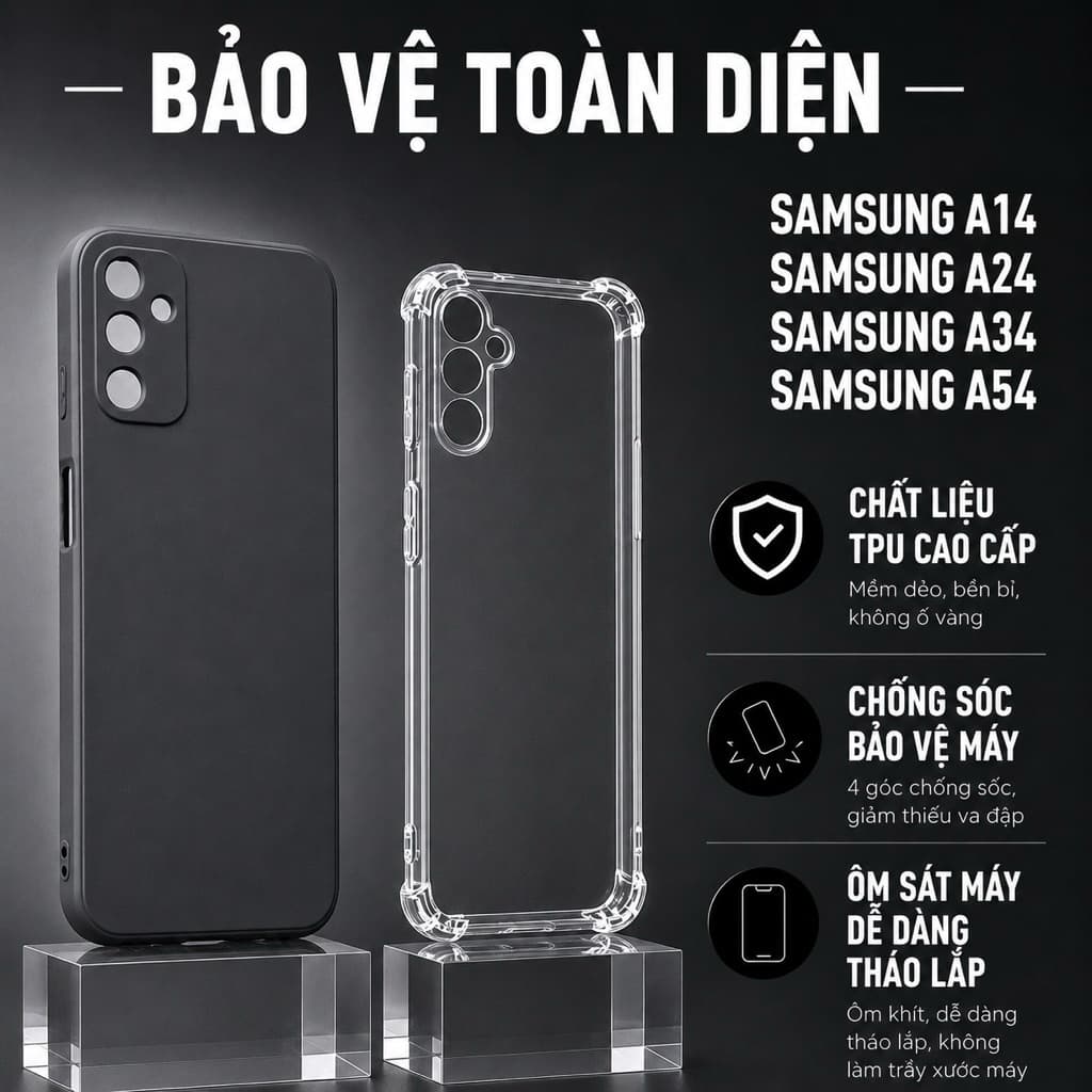ỐP LƯNG SAMSUNG A14 / A24 / A34 / A54 – 4G | 5G – VIỀN VUÔNG, ÔM MÁY, HỖ TRỢ CHỐNG SỐC