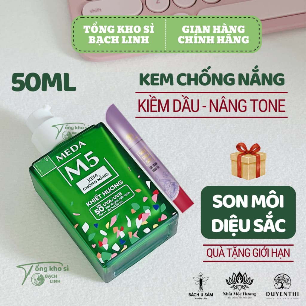 Kem chống nắng M5 Khiết Hương Duyên Thị Bách Y Sâm 50ml - KCN MEDA M5 Nâng Tone Cho Da Dầu Mụn
