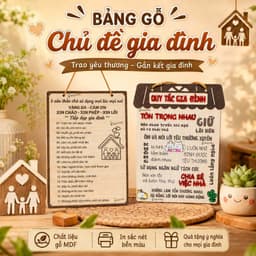 Bảng Gỗ Bách Mộc Decor Quy Tắc Gia Đình - 5 Câu Thần Chú - Trang Trí Nhà Cửa Độc Đáo và Ý Nghĩa 1