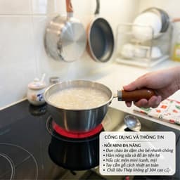 Nồi Mini Inox Cán Gỗ 14cm,Chống Bỏng ,Tay Cầm Chắc Chắn,Nấu Mì,Đun Sữa,Dùng Được Bếp Gas & Bếp Từ 8