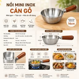 Nồi Mini Inox Cán Gỗ 14cm,Chống Bỏng ,Tay Cầm Chắc Chắn,Nấu Mì,Đun Sữa,Dùng Được Bếp Gas & Bếp Từ 9