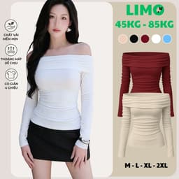 Áo Thun Nữ Bigsize Trễ Vai Tay Dài Vải Nhũ Áo Trễ Vai Dài Tay Ôm Dáng Dễ Thương LiMo MS059 1