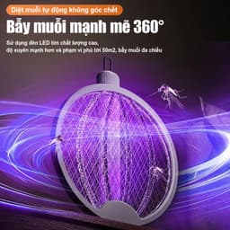 Vợt Muỗi Điện Gấp Gọn 3in1: Nhẹ, Đèn UV, Sạc USB, Diệt Muỗi An Toàn Không Dây Dành Cho Gia Đình. 3