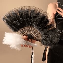 (kèm tua) Quạt Ren Lông phong cách retro gothic phụ kiện cầm tay chụp ảnh cho nữ sang trọng 2