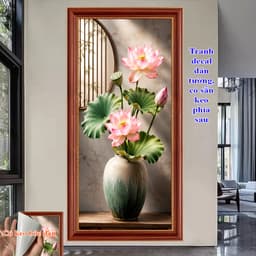 Tranh Hoa Sen Dán Tường 3D, Decal Dán Kính 3D kích thước 60x120cm, có sẵn keo bóc dán, PosterDecor 1
