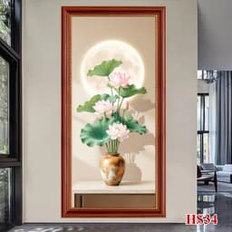 Tranh Hoa Sen Dán Tường 3D, Decal Dán Kính 3D kích thước 60x120cm, có sẵn keo bóc dán, PosterDecor 3