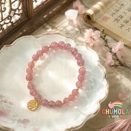 Vòng tay dâu tây hồng phong thủy phụ kiện thời trang lắc tay xinh xắn 1
