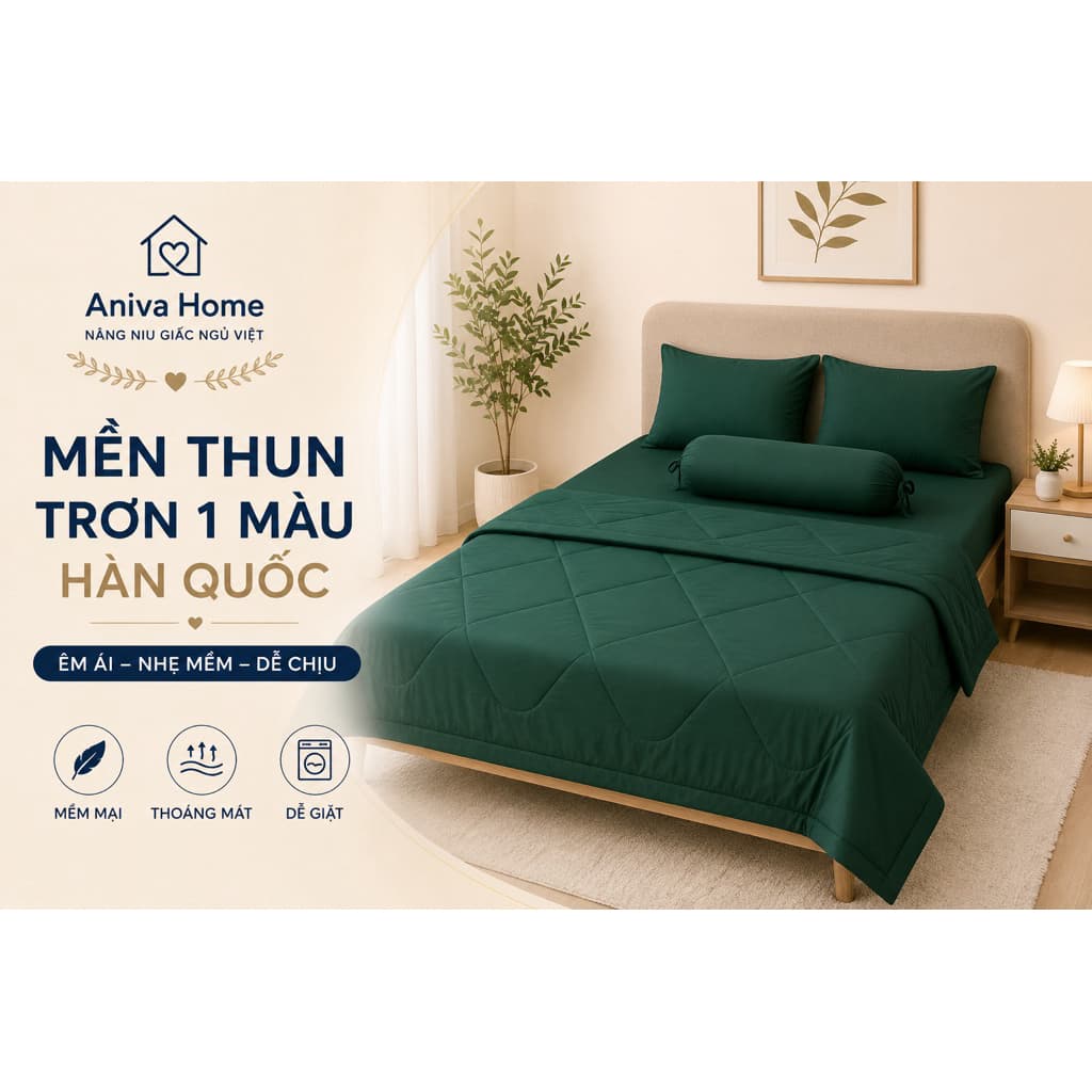 Mền thun Hàn Quốc trơn 1 màu Aniva Home, mềm mại, co giãn tốt, thoáng mát, êm ái, sử dụng lâu dài