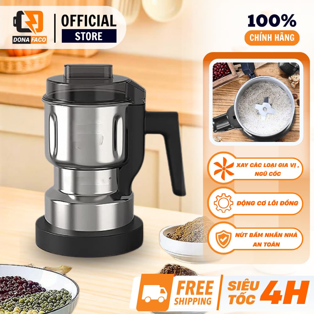 Máy xay hạt ngũ cốc, gia vị 8 lưỡI inox đa năng food grinder cực bén có tay cầm