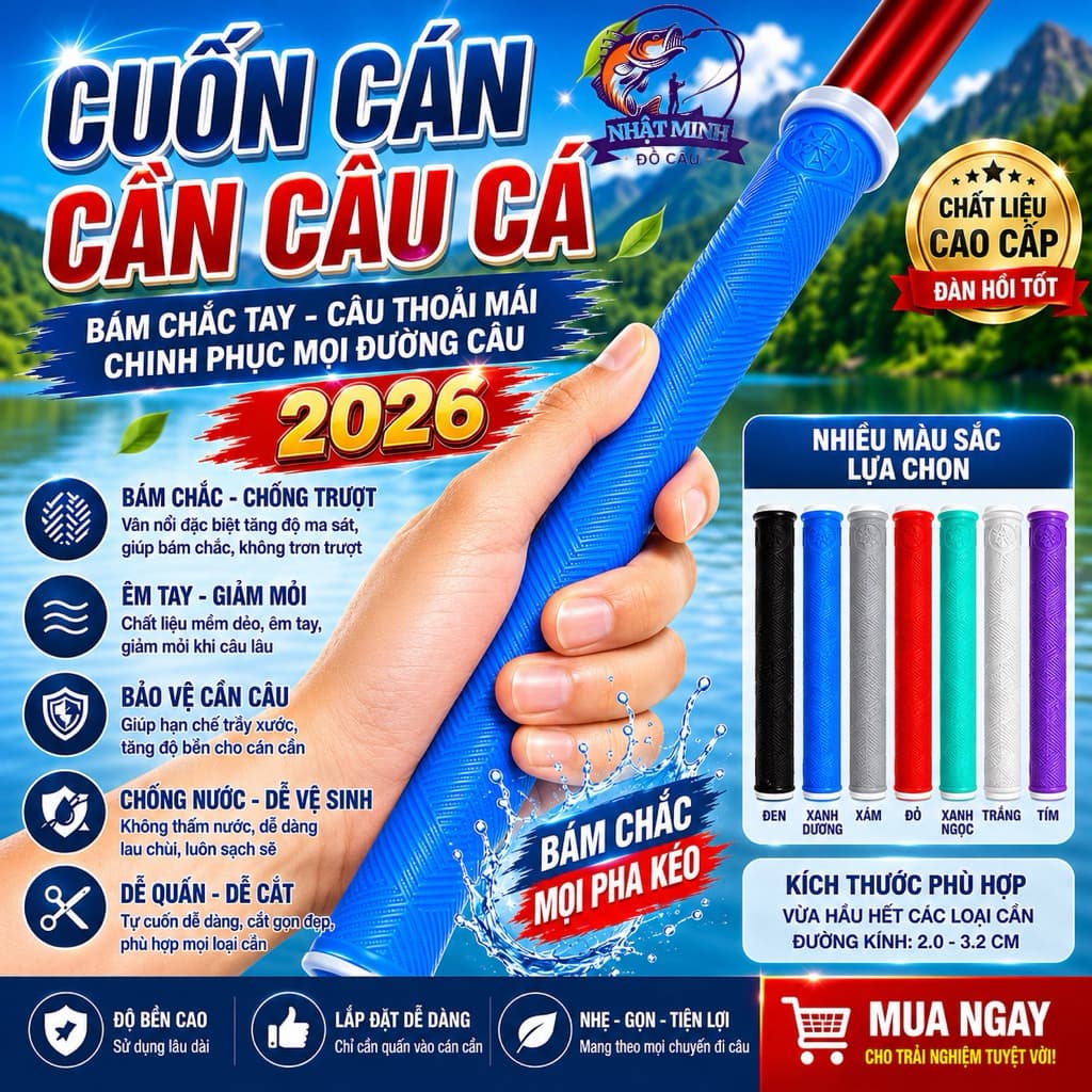 Quấn Cán Cần Câu Màng Co Tự Rút Vân 3D, Bọc Cần Câu Cao Su, Cuấn Cán Cần Tự Rút Có Vòng Chống Trôi Cần,Chống Trơn Trượt