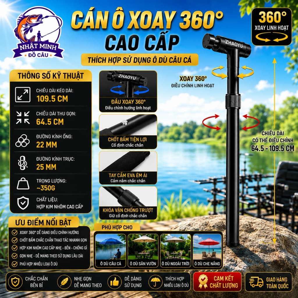 Phụ Kiện Ô Dù Câu Cá, Chân Cắm Ô Xoay 360 Dài 30cm, Có 2 Phiên Bản Xoay và Phiên Bản Nút Bấm - Nhật Minh Fishing