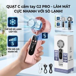 QUẠT CẦM TAY G2 PRO CAO CẤP – 5 CẤP GIÓ, LÀM MÁT SÒ LẠNH MÀN HÌNH LED 8